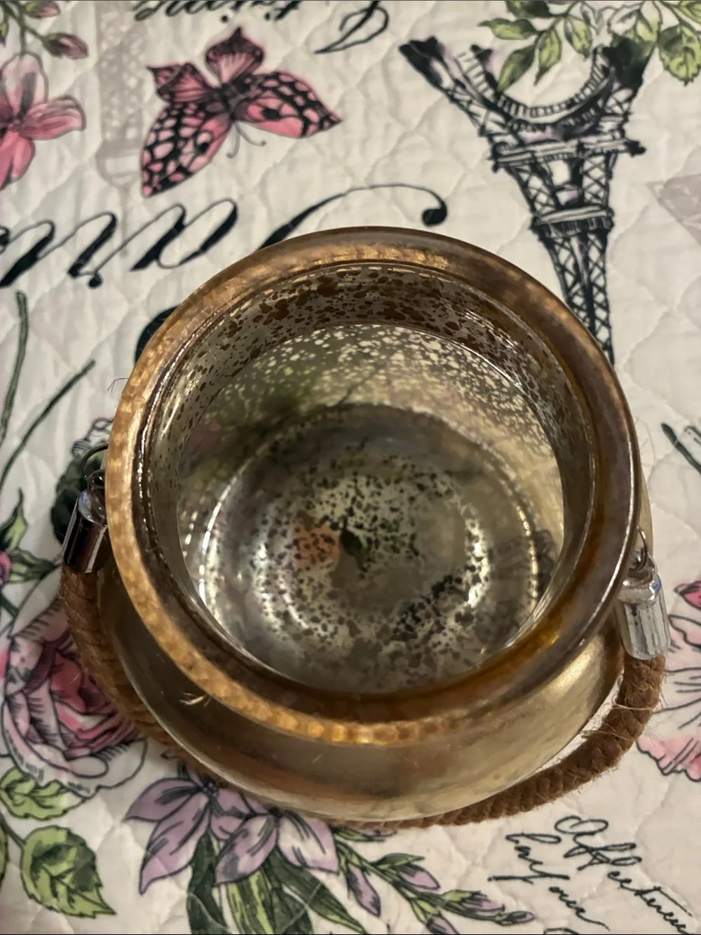 Gold Glass Rope-Handled Decorative Vase